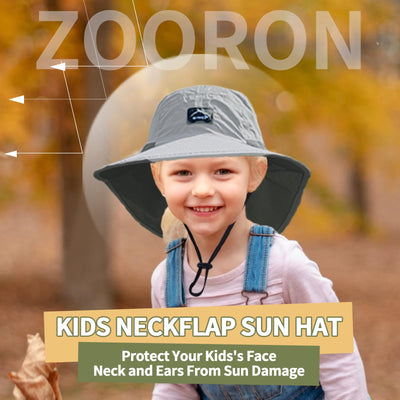 ZOORON Kids Sun Hat with Neck Flap UPF 50+ UV Protection Wide Brim Breathable Fishing Safari Beach Summer Hat for Boys Girls Lightgrey