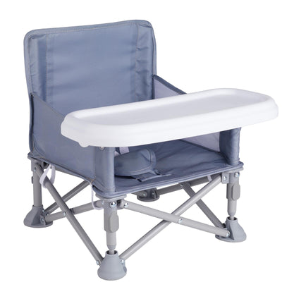 Furmubei Portable Baby Booster Seat with Tray, Toddler Booster seat for Dining, Camping, Travel, Baby Beach Chair 6 Months to 3 Years Old Indoor Outdoor Use Grey