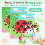 Zeoddler Wooden Puzzles for Toddlers, 8 Pack Insect Animal Jigsaw Puzzles for Kids3-5, 9 Pieces Preschool Learning Activities, Learning & Educational Toys, Gift for Boys, Girls