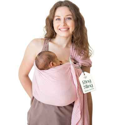Ring Sling Baby Carrier - USA Lab Tested, 100% Natural Cotton Muslin, Breathable & Ergonomic Ring Sling Rose