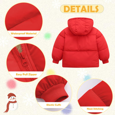 UNICOMIDEA 3T Toddler Coats For Girls Fashion Red Baby Kids Jacket Pockets Long Sleeves Plush Size 3-4 Years School Toddler Outerwear With Hat Baby Girls Winter Outwear Clothes