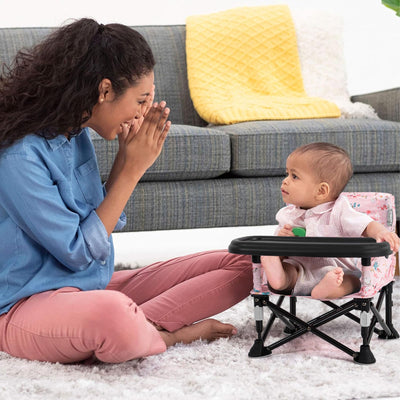 Portable Baby Chair Baby Bumbo Seat with Tray,Baby Camping Chair with Tray for Baby Girl,Design Straps to Kitchen Chairs,Indoor/Outdoor Use(Pink)