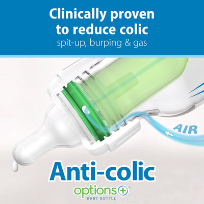 Dr. Brown's Natural Flow Anti-Colic Options+ Narrow Baby Bottle, 4 oz/120 mL, with Level 1 Slow Flow Nipple, 0m+, 4 Pack