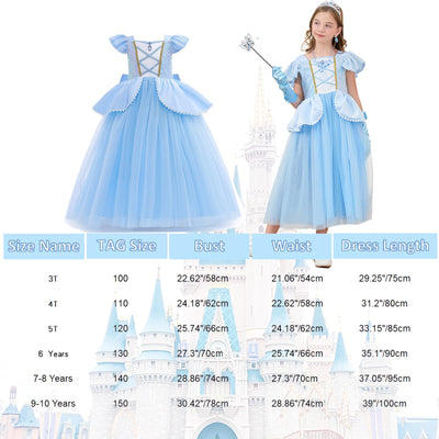 DLLYING Cinderella Dresses For Girls Little Kids Toddler Princess Fancy Dress Up Clothes + Accessories Halloween Christmas Carnival Birthday Party Role Play Cosplay Costume Blue 5-6 Years