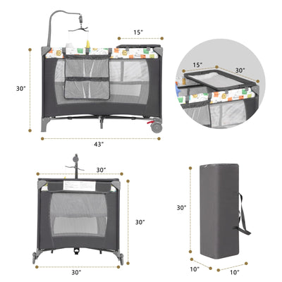 Pack and Play, Baby Bassinet Bedside Sleeper with Diaper Changer, Baby Playard, Baby Travel Playpen, Portable Baby Crib with Carry Bag, Easy to Install
