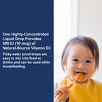 Carlson - Baby's Super Daily D3, Baby Vitamin D Drops, 400 IU (10 mcg) per Drop, 1-Year Supply, Vegetarian, Liquid Vitamin D for Infants and Toddlers, Unflavored, 365 Drops