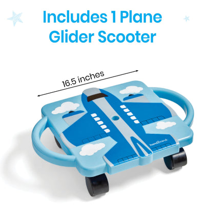 hand2mind Blue Plane Glider Scooter Board, Floor Scooter Board, Gross Motor Toys, Kids Exercise & Physical Education Equipment, Playground Toys, Indoor Active Play, Toddler Outdoor Activities
