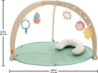 Fisher-Price Wood Baby Playmat Lay & Play Deluxe Activity Gym with Wooden Frame & Tummy Time Sensory Toys for Newborns 0+ Months
