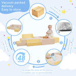 HAHASOLE Kids Couch, Modular Toddler Couch, Kids Sofa with Ottomans, Foam Play Blocks, Climbing Playset with Slide Stairs, Convertible Plush Sofa for Playroom