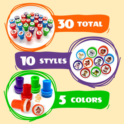 30PCS Animal Stamps for Kids, Safari Party Favors Self- Ink and Washable Stamps for Kids Birthday Gifts, Teacher Stamps