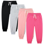 Avsead Toddler Girls Sweatpants Joggers Pants,Kids Cotton 4 Pack Athletic Sweat Pant Clothes Jogging Outfits Trousers with Pocket 5t Black/Hot Pink/Grey/Pink