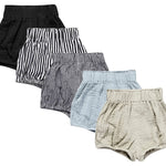 EISHOW 5 Pack Baby Shorts for Boy Girl Cotton Linen Blend Bloomer Cute Striped Dot Bloomers Loose Harem Triangle Pants