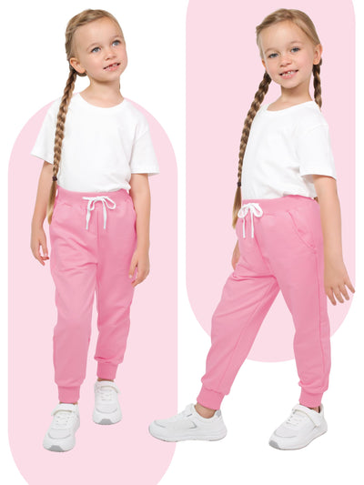Resinta 4 Pack Girls' and Toddler Sweatpants Kids Active Jogger Pants Girls Casual Pull On Pants with Drawstring Pockets