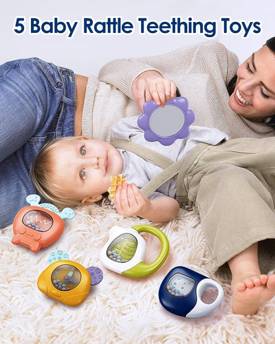 dearlomum Baby Play Mat Baby Gym,Funny Play Piano Tummy Time Baby Activity Mat with 5 Infant Sensory Baby Toys & 2 Guitar Rattles, Boy & Girl Gifts for Newborn Baby 0 to 3 6 9 12 Months (Blue)