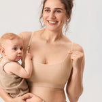 MOMANDA Ribbed Nursing Bras for Breastfeeding Soft Lift Maternity Sleep Bra Wireless Seamless Comfy Bralettes Beige Medium