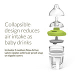 Kiinde Active Latch Silicone Baby Bottle, Anti Colic, Leak Proof, Easy to Clean, Includes 2 Medium Flow Active Latch Nipples with Covers, 4 Ounce, 2 Count, Green