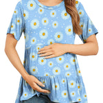 Xpenyo Women Tiered Maternity Top Fashion Short Sleeve Casual Pregnancy Blouse Shirts Light Blue Daisy S
