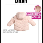 DKNY Infant Toddler Baby Girls' Winter Jacket - Fleece Lined Quilted Bubble Puffer Parka Coat for Girls (Sizes:12M-4T), Size 18 Months, Pink/Blush