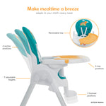 Dream On Me Fisher Price Tiny Bites Baby & Toddler Highchair – Hello Sunshine, One-Click Folding, 7 Adjustable Height Levels, 2 Recline Positions, Removable Dishwasher-Safe Tray, Space-Saving
