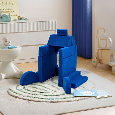 Karl home Kids Couch 14PCS, Modular Kids Play Couch, Multifunctional Foam Toddler Sofa,Climbing & Relaxation, Sectional Convertible Sofa Imaginative Furniture Play Set for Playroom, Blue