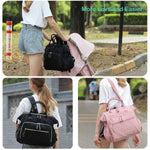 LORADI Convertible Diaper Bag Tote, Wide Open Top 14 Pockets Nappy Backpack with Stroller Buckle, Water-resistant (Black)
