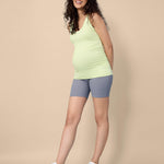 Motherhood Maternity Women's Over The Belly Ribbed Biker Pregnancy Workout Shorts, Charcoal, Large
