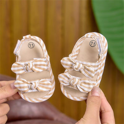 Baby Girl Sandals Shoes Stripes Summer Breathable Beach Shoes Non-Slip Soft Soles Shoes First Walking Shoes Crib Shoes Prewalkers Beige