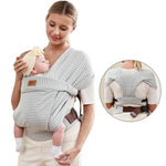 vrbabies Baby Wraps Carrier Newborn to Toddler, Kangaroo Baby Easy Wearing Wrap, Adjustable Soft Baby Holder Front Chest Sling Carriers Perfect Infant Essentials Gifts (Striped Grey, Cotton)
