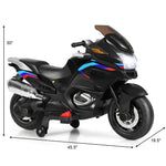 Costzon Kids Ride On Motorcycle, 12V Electric Battery Powered Ride On Bike w/Training Wheels, LED Lights, Music, Pedal, Forward/Reverse, Gift for Children Boys Girls (Black)