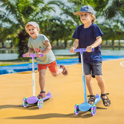 TONBUX Kids Scooter for Ages 3-8, Toddler Scooter with Light-Up Wheels, Adjustable 4-Level Height 3-Wheel Scooters for Kids, Lean-to-Steer Design - Vibrant Purple
