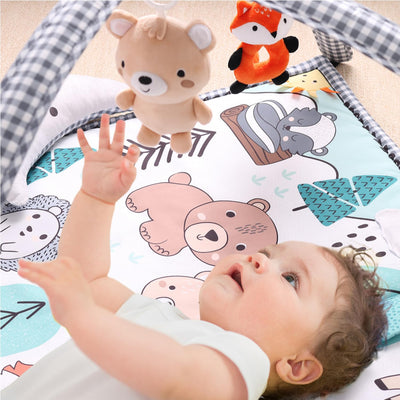 The Peanutshell Unisex Baby Play Gym & 7-in-1 Play Mat - Playmat Baby Toys 0-6, 6-12 Months Tummy Time Mat with Hanging Toys, Soft Padded Mat for Newborns, Infants - Woodland