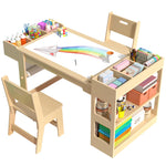 Kids Art Table and Chair Set, Kids Craft Table with Storage, Toddler Activity Play Desk with 2 Chairs, Wood Art Craft Play Desk with Paper Roller for Writing, Drawing, Learning and Reading