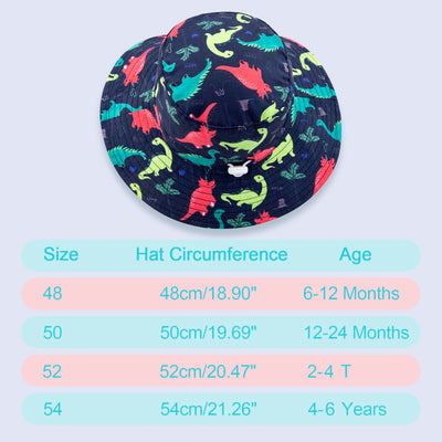 XIAOHAWANG Baby Boy Bucket Toddler Kids Sun Hat UPF 50+ Wide Brim Outdoor Beach Caps Play hat (JC Dinosaur, 48cm(6-12 Months))