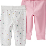 Little Planet by Carter's Girl 2-Pack Pants Made with Organic Cotton, Icon Print, Pink, 12M