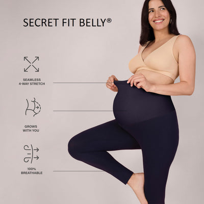 Motherhood Maternity Women's Essential Full Length Secret Fit Over The Belly Flare Pregnancy Yoga Pants, Heather Grey, Medium