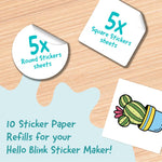 Hello Blink Sticker Maker Refill Pack – 10 Rolls: 5 Round, 5 Square – Makes 400 Custom Stickers – Compatible with Hello Blink Printer (Sold Separately) – Fun for Kids Aged 8+, DIY Craft Projects