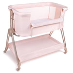 KOOLABABY Baby Bedside Sleeper - Bassinet & Bedside Crib with Height Adjustment & Wheels - Can Be Placed Next to Bed - Attaches to Parents Bed - Easy to Fold & Carry Bassinet for Girls (Pink)