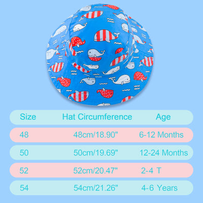 XIAOHAWANG Baby Boy Bucket Toddler Kids Sun Hat UPF 50+ Wide Brim Outdoor Beach Caps Play hat (Colorful Whale, 48cm(6-12 Months))