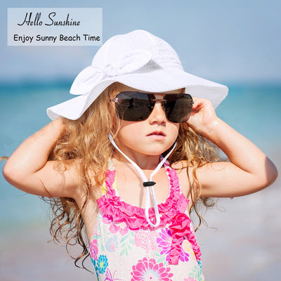 Baby Girl Sun Hat with UPF 50+ Outdoor Adjustable Beach Hat with Wide Brim Bucket Hats (12-24 Months,White & Purple 2pcs)