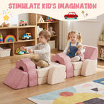 GudoInsole Flower Kids Play Couch 10PCS Toddler Couch High Density Foam Sectional Sofa Playroom Kids Furniture for Girls and Boys Bedroom (Pink)