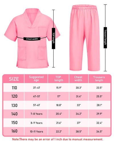 ICECUTE Doctor Scrubs for Kids,7 Pcs Scrubs Costume with Accessories, Halloween Costume for Boy Girls,3-11 Years (Pink, 7-8Years)
