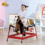 Qaba Kids Spring Rocking Horse, Ride on Horse for Girls and Boys with Sounds, Plush Animal Ride-on Toy with Soft Feel, Interactive Toy for Kids, Dark Brown