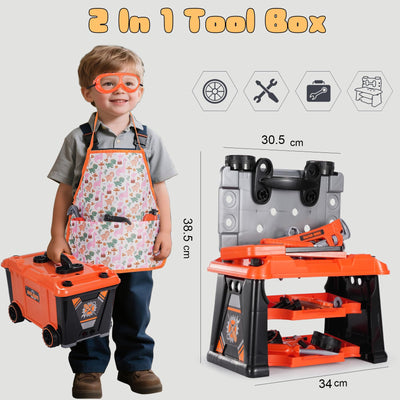 REXBETI Kids Tool Set with Box and Electronic Toy Drill, Pretend Play Kids Workbench Construction Kits, Toddler Tool Set, Birthday Gifts for Ages 3-8 Years Old