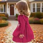 Kucnuzki 3T 4T Girl Clothes Toddler Girl Dress Long Sleeve Round Neck Solid Color Baby Clothes Fall Winter Toddler Outfit Hot Pink Casual Flare Dresses for Kid