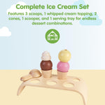 PlanToys® Wooden Ice Cream Playset for Kids | Includes Stand, Scoops & Cones | Pretend Dessert Play Food for Toddlers | Eco-Friendly Role Play Set for Imaginative & Fine Motor Skills Development