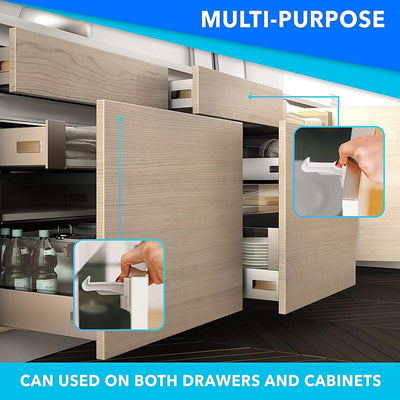 5 Pack Upgraded Invisible Baby Proofing Cabinet Latch Locks - Pabesim Child Proof Cupboard Drawers Latches - Adhesive Easy Installation