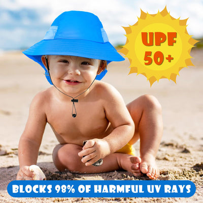 2-Pack Toddler Baby Sun Hat Kids Summer UPF 50+ for Boys Girls Adjustable Beach Hats with Bucket Wide Brim Age 1-7 Years