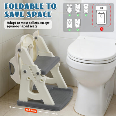 Potty Training Toilet Seat, Stable Potty Training Seat with Step Stool, 2 in 1 Toddler Toilet Seat with Steps for Kids Boys Girls, Toddler Potty Seat with Ladder, Splash Guard, Anti-Slip Pads (Gray)