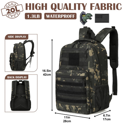 SunForMorning Kids Tactical Backpack Army Molle Bookbag Military Boys Backpack for School, Outdoor, Camping, Black CM