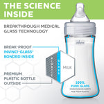 Chicco Duo Hybrid Baby Bottle Newborn Starter Giftset, Real Glass Inside, Lightweight Plastic Outside, Patented Invinci-Glass Technology, Intui-Latch Nipple, Clear/Grey
